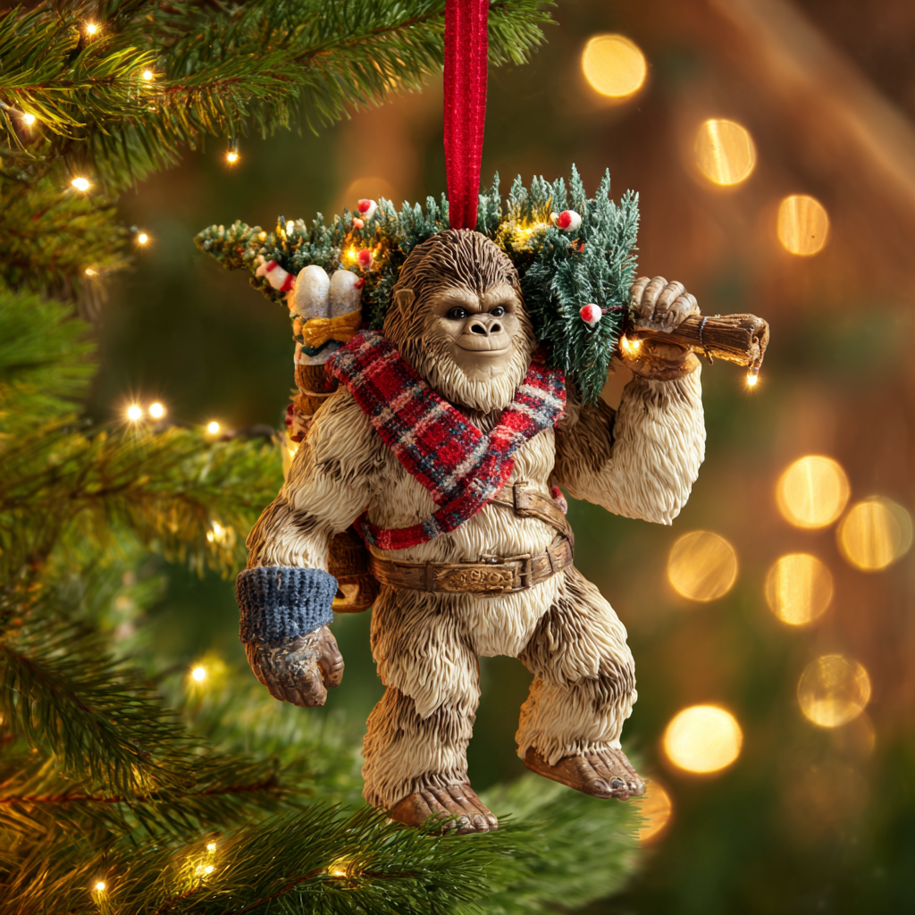 🎄👣 Bigfoot Christmas Ornament – Myth Meets Holiday Magic 🌟