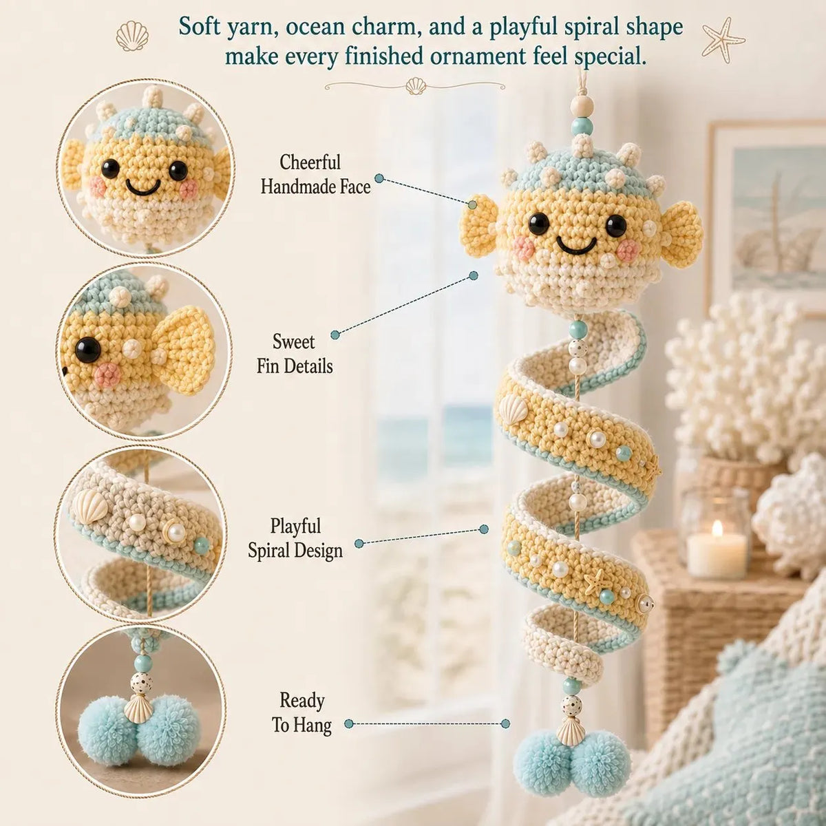 🌊 Beginner-Friendly Ocean Animal Spiral Crochet Hanging Ornament Kit💕