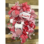Winter wreath for front door  ,with white winter deer ornaments and sign