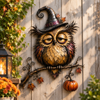 Witch Owl Halloween Metal Wall Decor