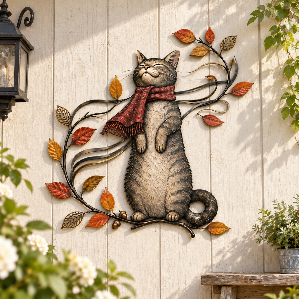 Autumn Cat Metal Wall Decor
