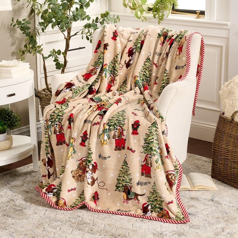 💖Christmas Festive Print Throw Blanket with Border