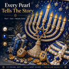 🕎 Premium 3D Pearl Hanukkah Art Kit | Luxury Flocked Canvas with Scratch-Resistant Non-Fading Acrylic Resin Pearls & Faceted Drills DIY Festival of Lights Decor 💙✨
