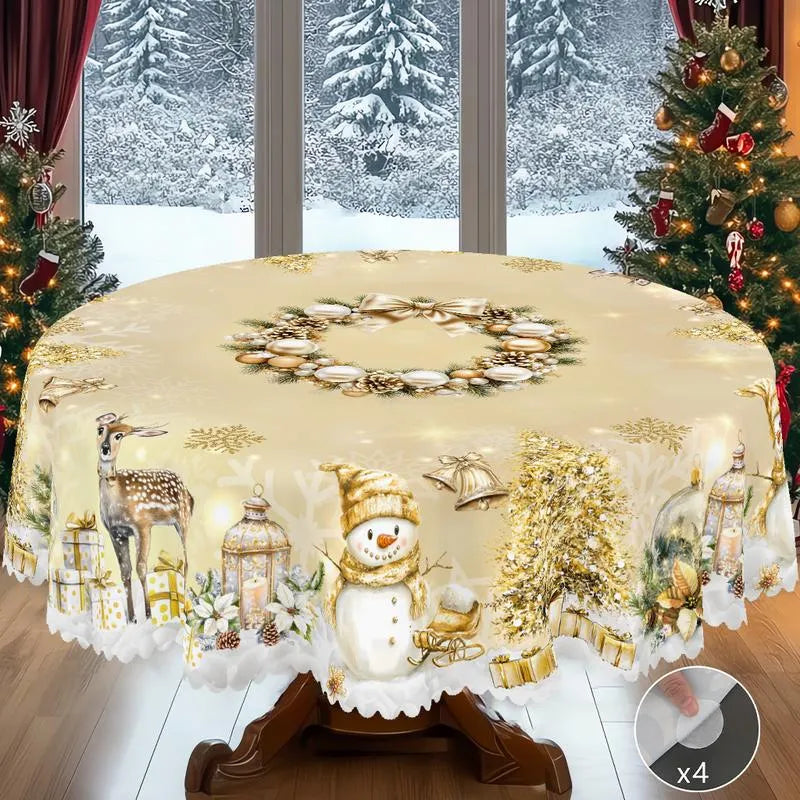 🎄 Jolly Santa & Reindeer Christmas Tablecloth🧼Festive, Family-Ready & Machine Washable! 🎁