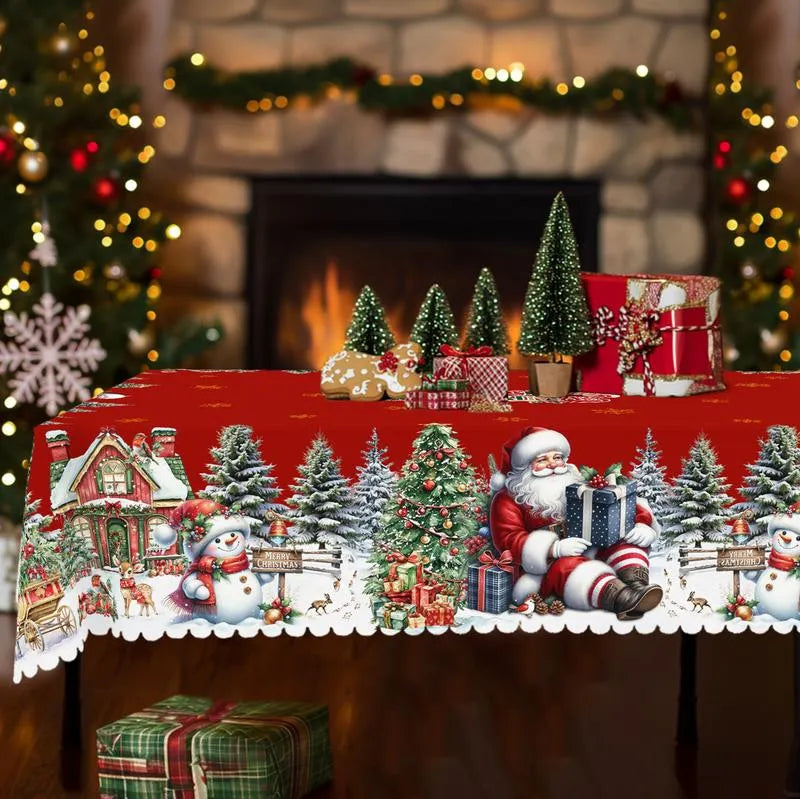 🎄 Jolly Santa & Reindeer Christmas Tablecloth🧼Festive, Family-Ready & Machine Washable! 🎁