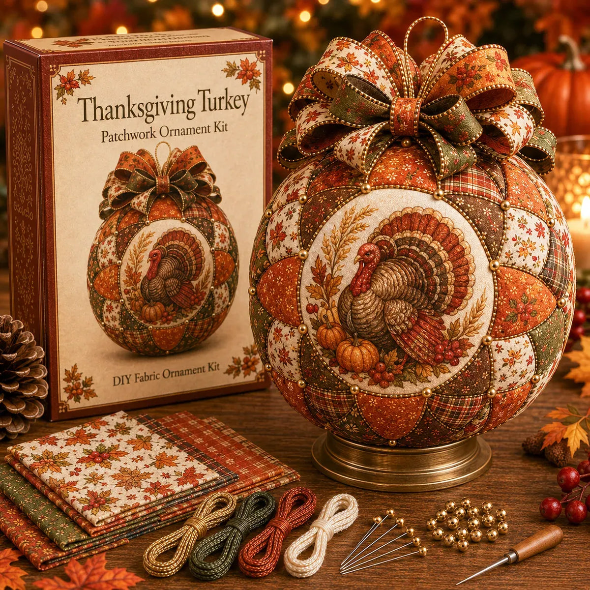 🍂 Beginner-Friendly DIY Autumn Thanksgiving Patchwork Ornament Kit Collection