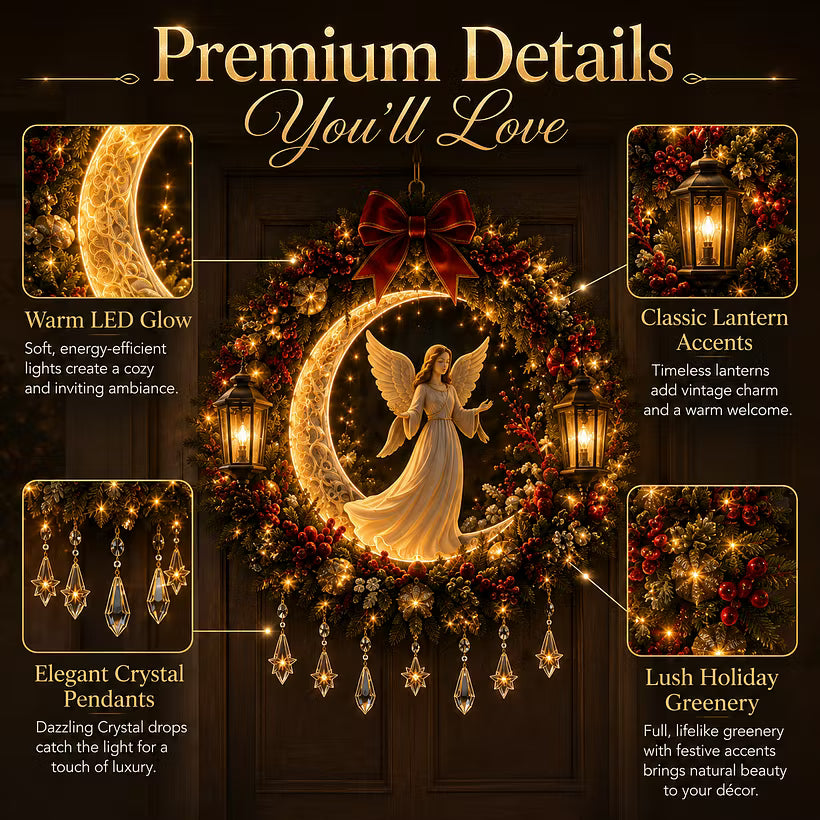 👼 Moonlit Wreath Collection – Lighted Holiday Door Decor 🎄