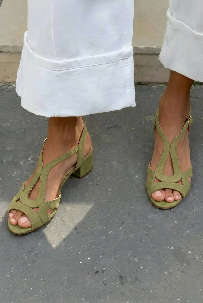 Cutout T-Strap Peep Toe Block Heel Sandals