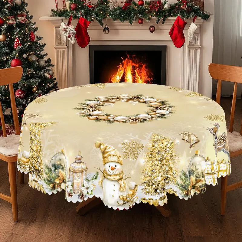 🎄 Jolly Santa & Reindeer Christmas Tablecloth🧼Festive, Family-Ready & Machine Washable! 🎁