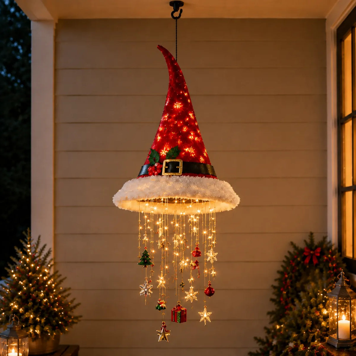 🎅 Lighted Santa Hat Hanging Chandelier