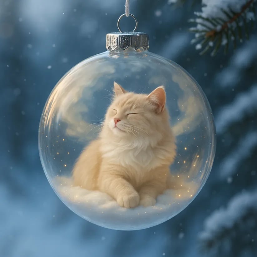 Cute Cat Christmas Glass Ornaments Collection