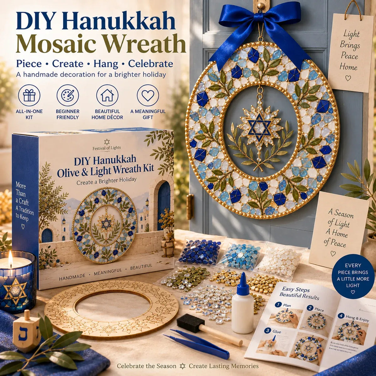 🕎 Beginner-Friendly Hanukkah Mosaic Wreath DIY Kit