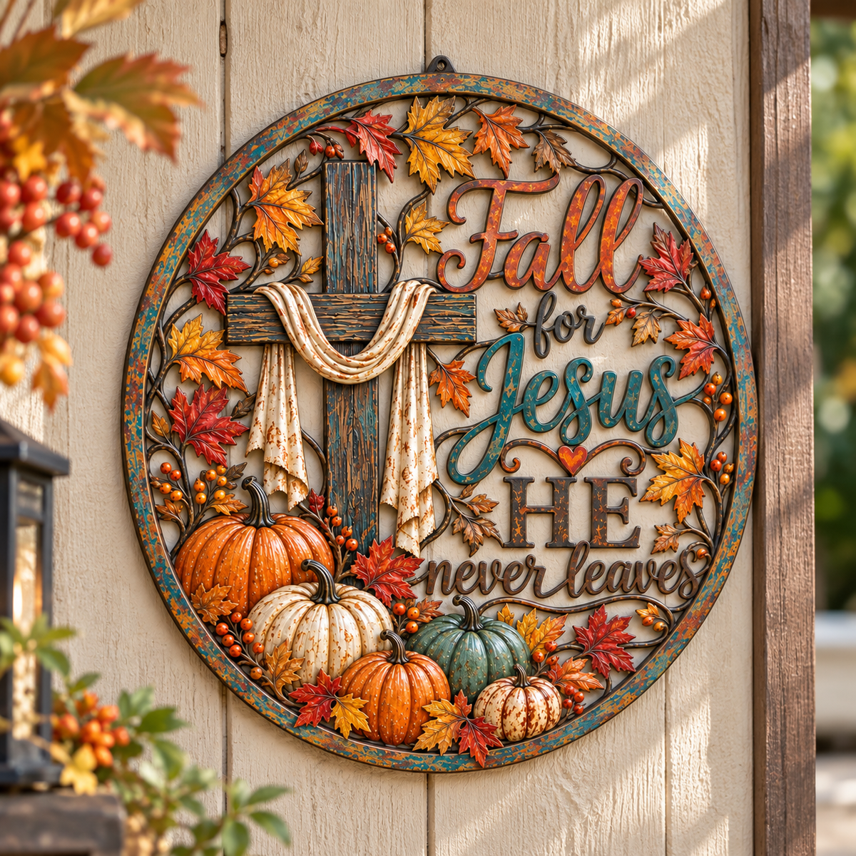 Fall for Jesus Christian Cross Metal Wall Decor