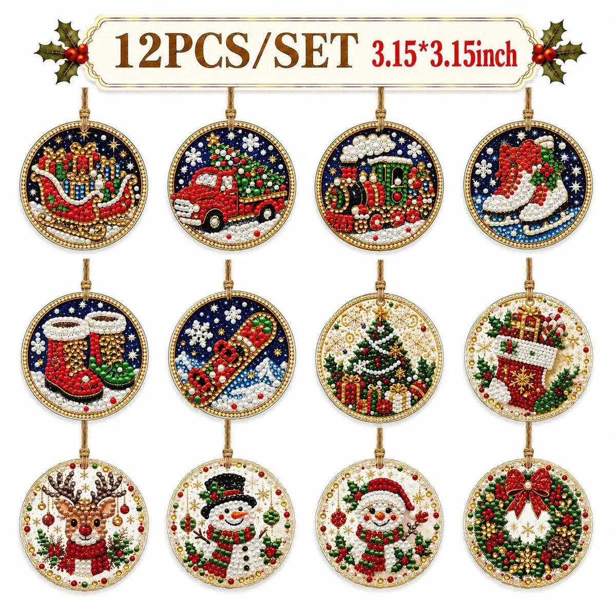 6Pcs/12Pcs Christmas DIY Diamond Painting Ornaments Kit, Xmas Tree Hanging Pendant🎄