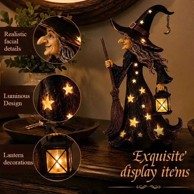 🌙 Sparkling Witch Figurine with Stars | Magical, Spooky, and Cute Night Light Decoration