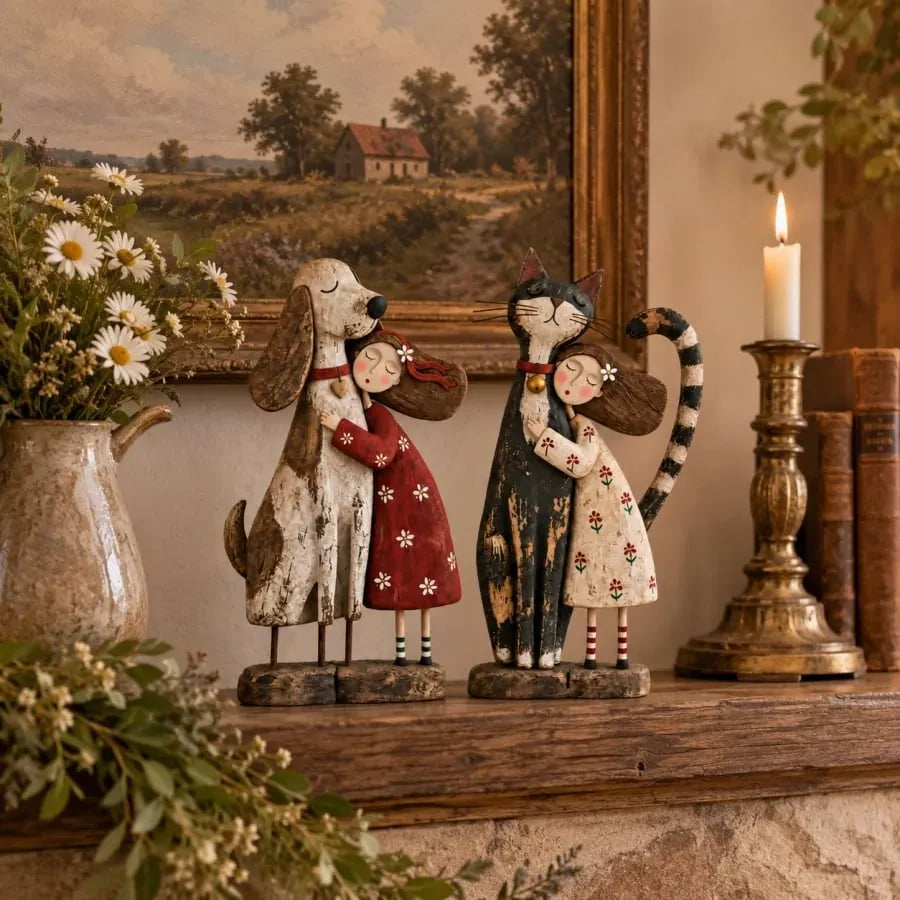 💕Girl & Her Best Friend Folk Art Figurine