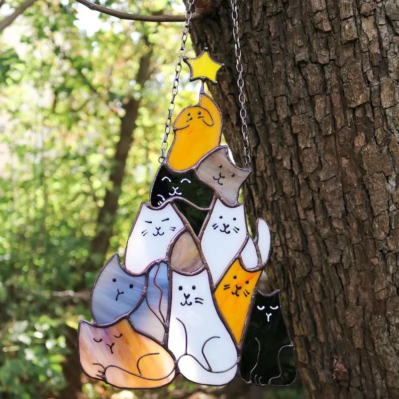 😻Cat Christmas Tree Suncatcher Ornament