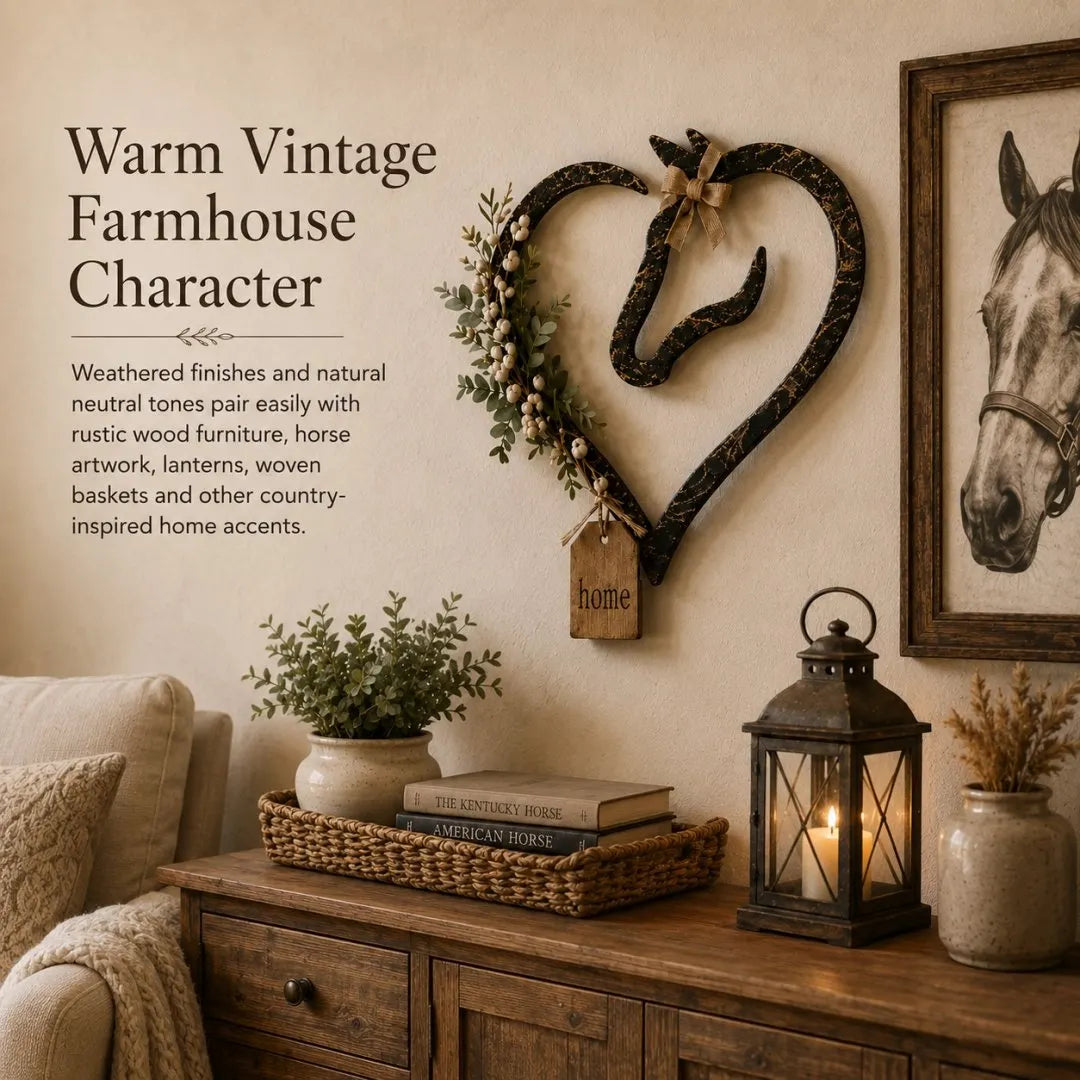 🎉Rustic Horse Heart Wall Decor with Greenery 💜– ✨Farmhouse Equestrian Home Accent
