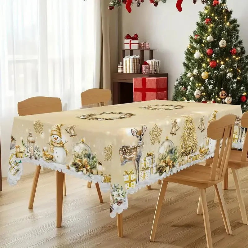 🎄 Jolly Santa & Reindeer Christmas Tablecloth🧼Festive, Family-Ready & Machine Washable! 🎁