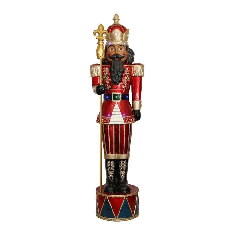 Jeweled African American Nutcracker Greeter with Staff and 22 LED Lights