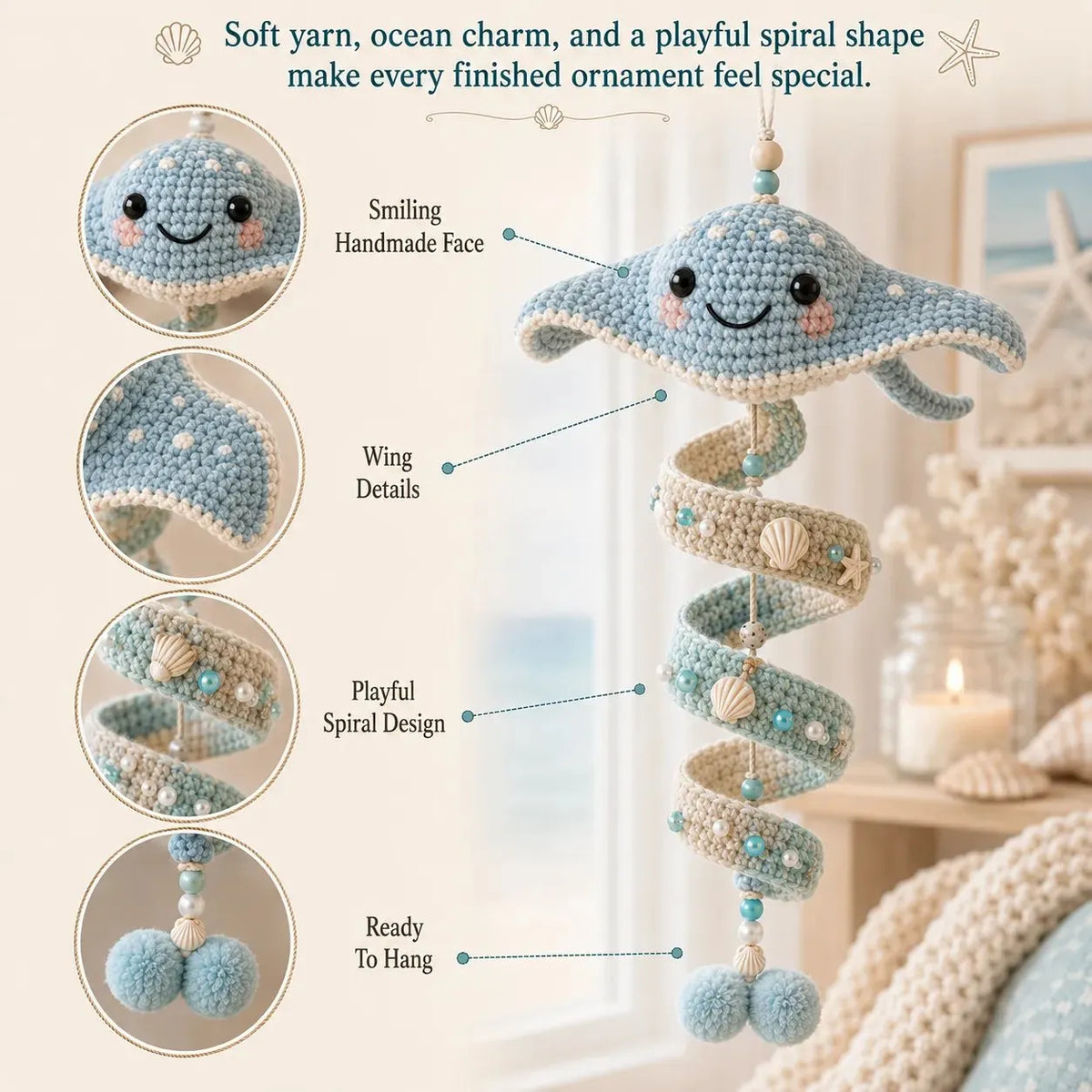 🌊 Beginner-Friendly Ocean Animal Spiral Crochet Hanging Ornament Kit💕