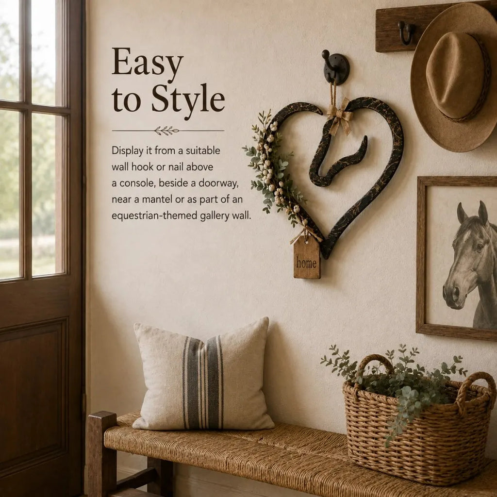 🎉Rustic Horse Heart Wall Decor with Greenery 💜– ✨Farmhouse Equestrian Home Accent
