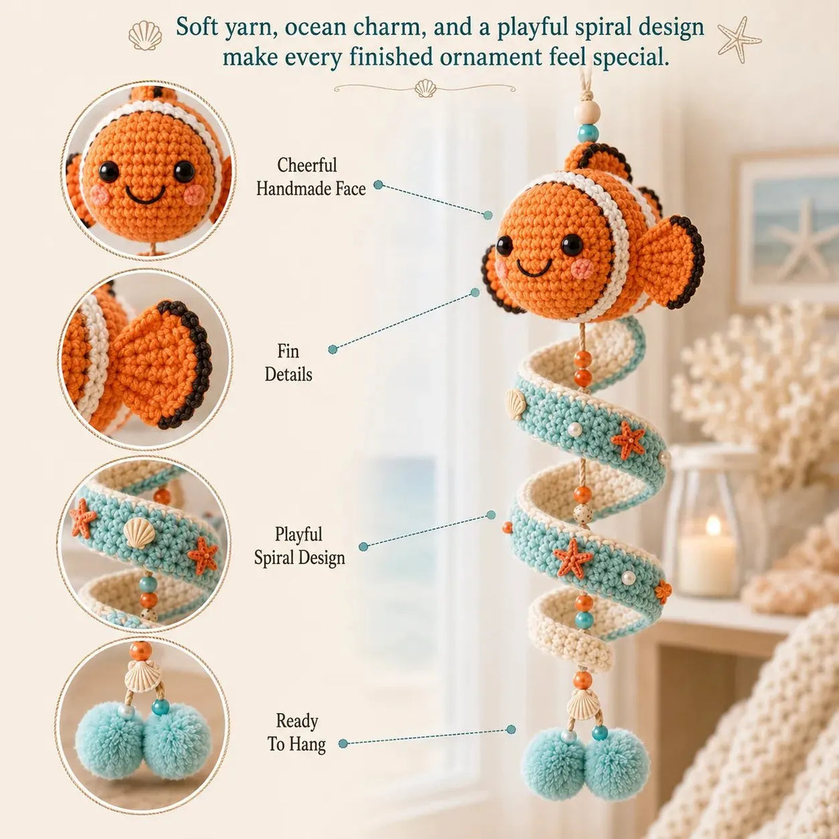 🌊 Beginner-Friendly Ocean Animal Spiral Crochet Hanging Ornament Kit💕