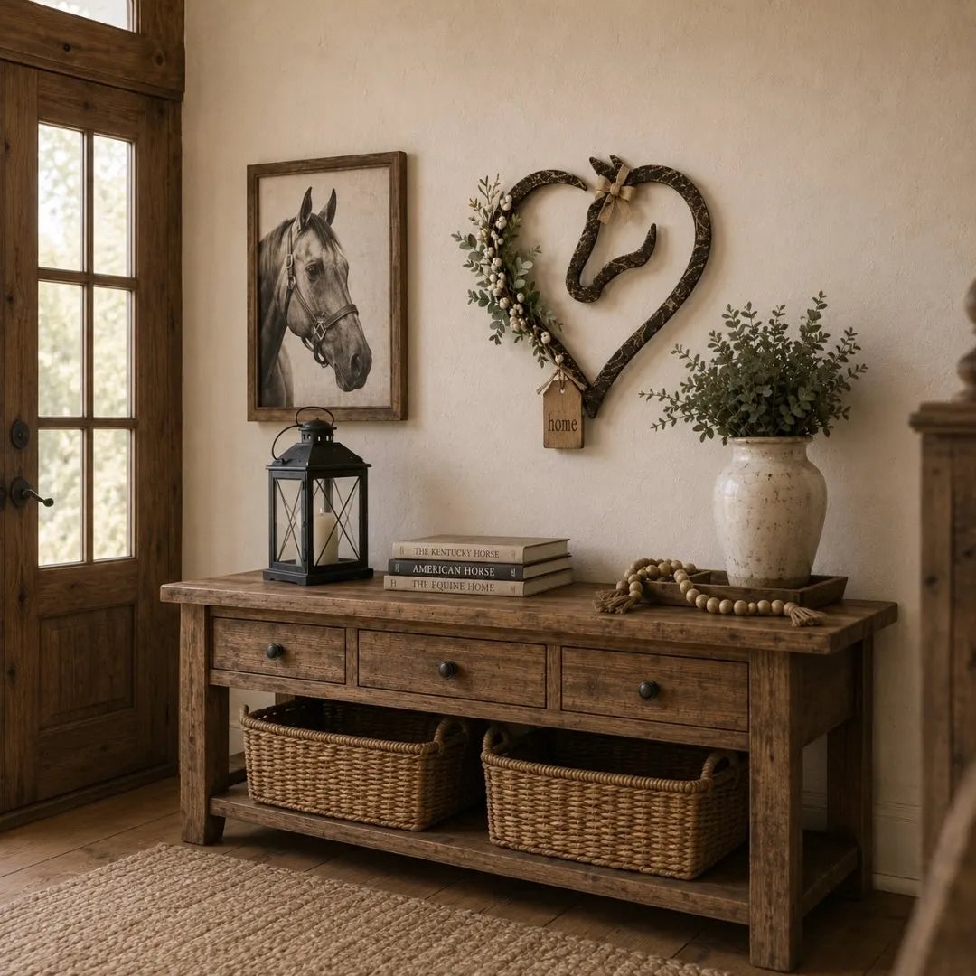 🎉Rustic Horse Heart Wall Decor with Greenery 💜– ✨Farmhouse Equestrian Home Accent