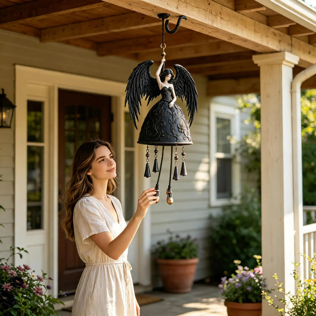 🖤 Dark Angel Gothic Wind Chime – Enchanting Outdoor Garden Hanging Decor