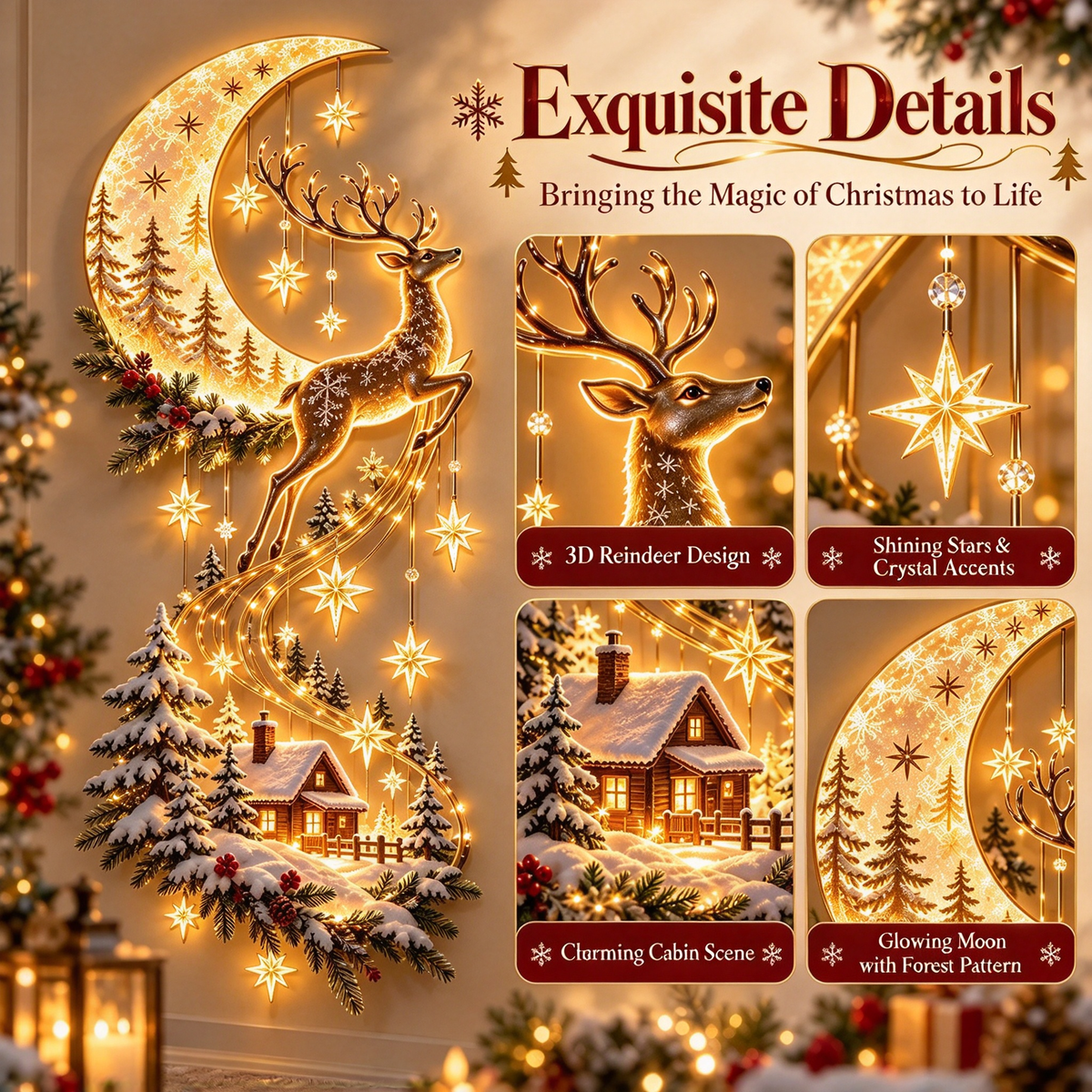 🌙 Moonlit Reindeer – Christmas Wall Light 🦌