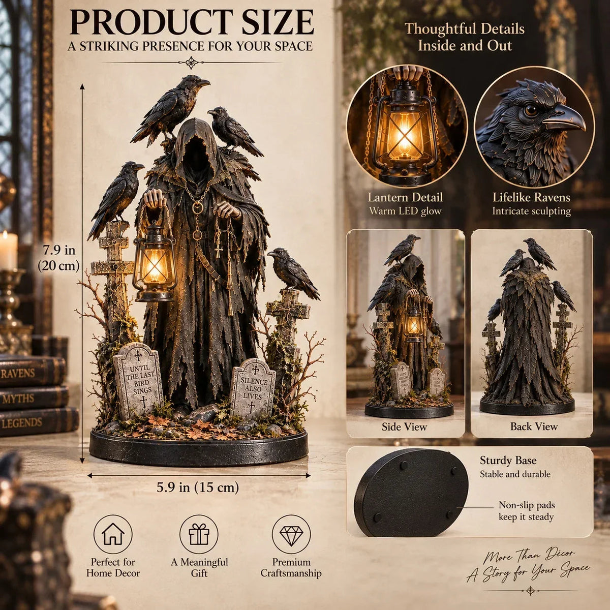 Raven Guardian Lantern Statue 🏮 Keeper of the Last Light