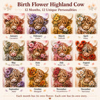 Birth Flower Highland Cow 3D Layered Fabric Art DIY Kit | Complete Kit Included ✂️ Pre-Cut Pieces • Glue or Stitch Your Way • Create a Cozy 3D Highland Cow Decor 💕
