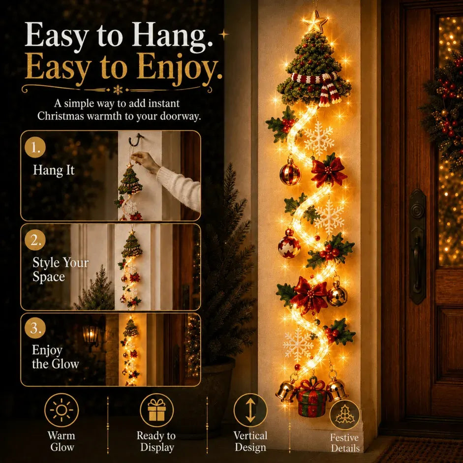 Glowing Christmas Door Hanger | 6 Festive Lighted Designs with Warm Glow, Dimensional Details & Space-Saving Vertical Décor ✨