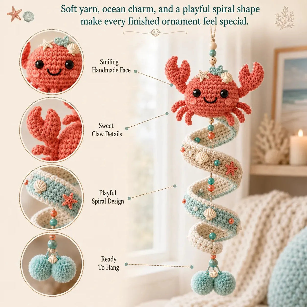 🌊 Beginner-Friendly Ocean Animal Spiral Crochet Hanging Ornament Kit💕
