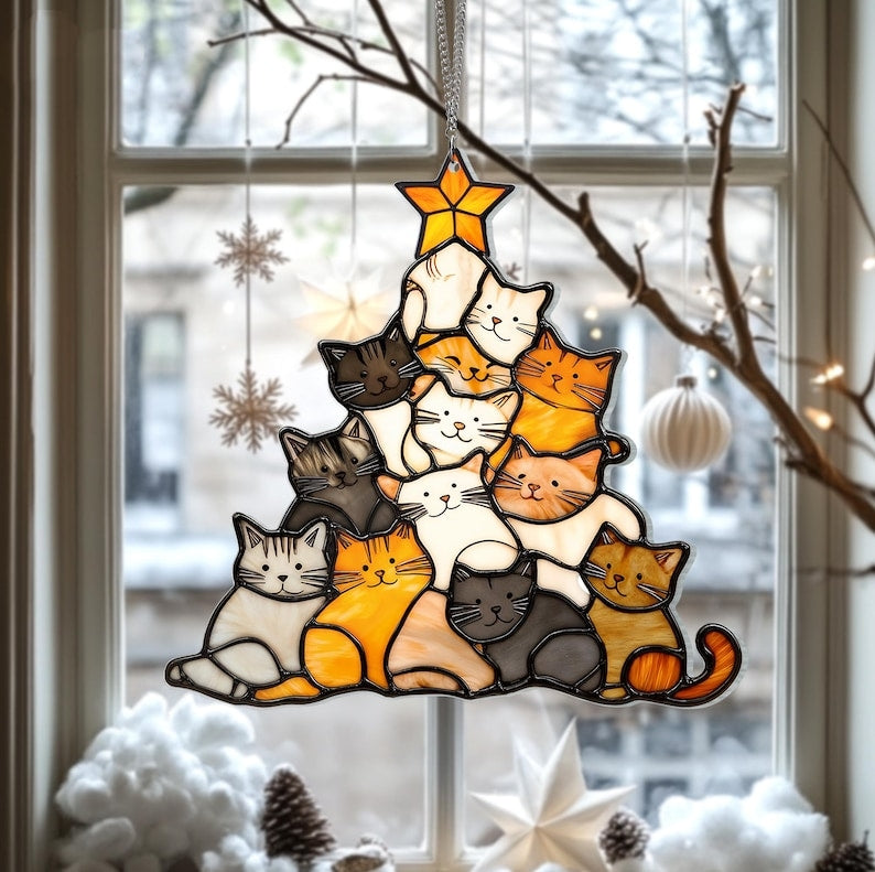 😻Cat Christmas Tree Suncatcher Ornament