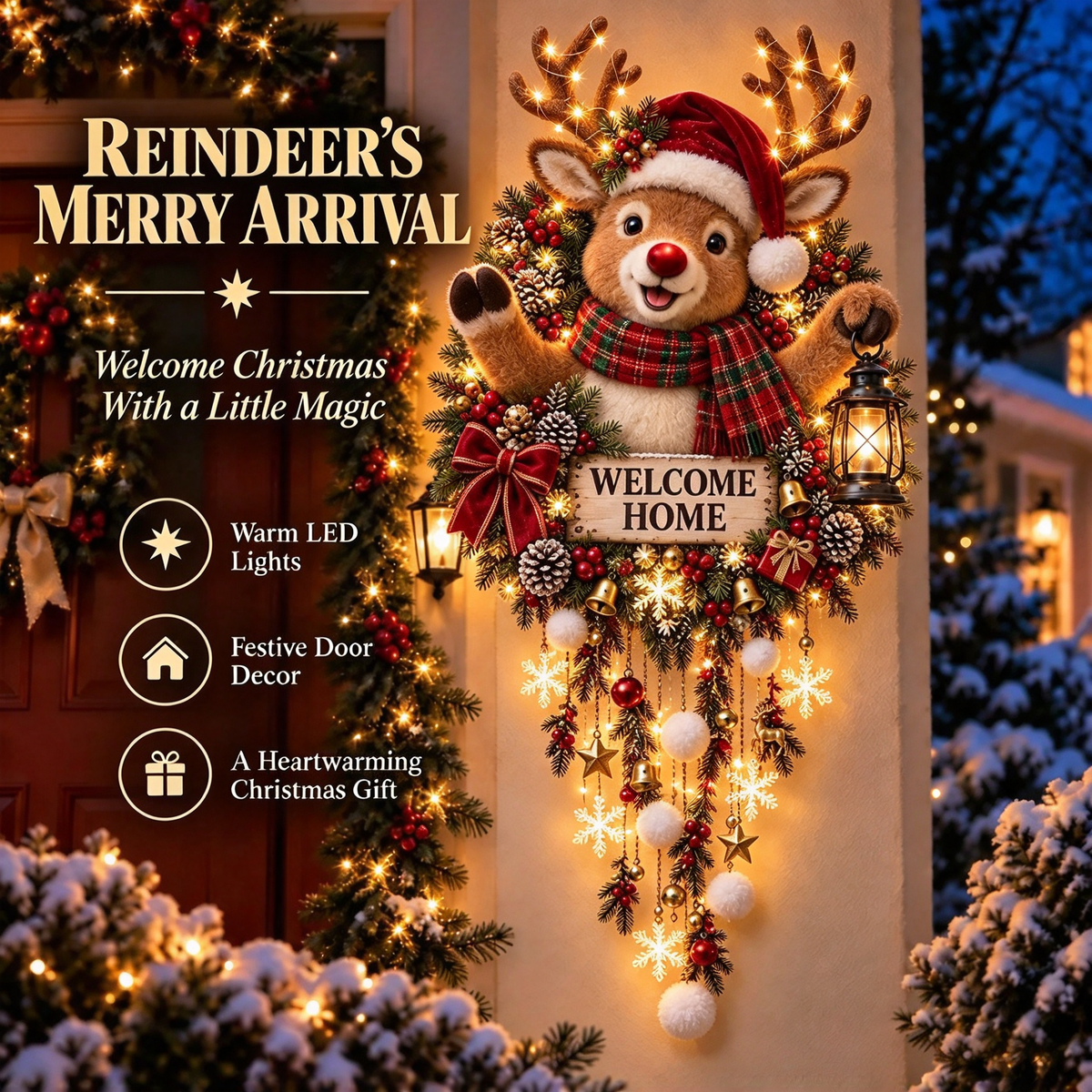 🦉 Woodland Owl Welcome Wall Light – Festive Christmas Door Decor 🦉