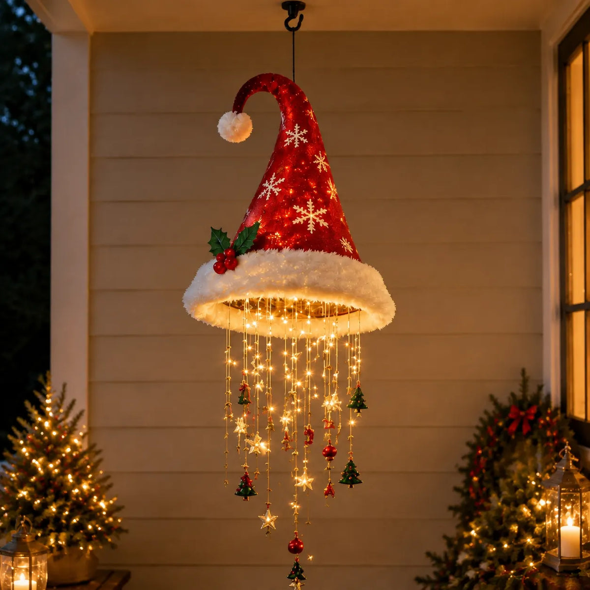 🎅 Lighted Santa Hat Hanging Chandelier