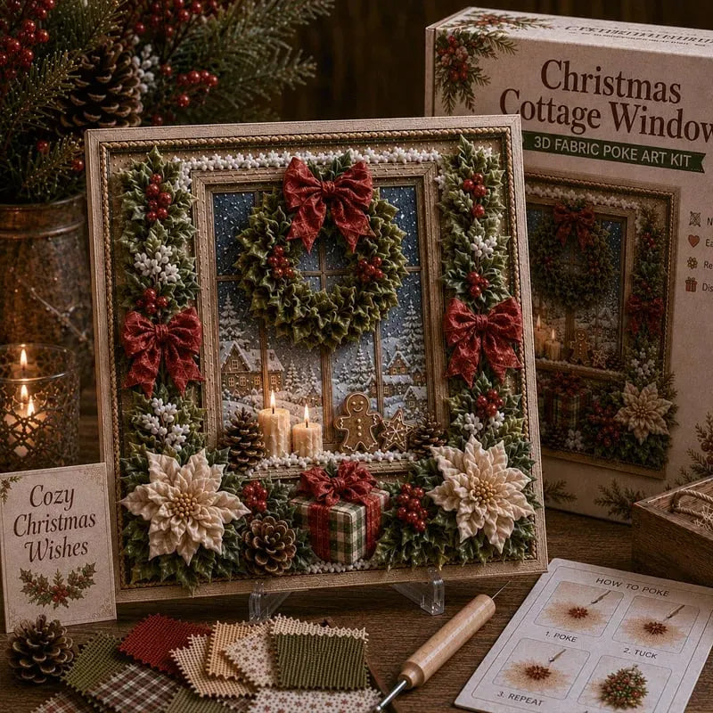 Premium 3D Christmas Fabric Poke Art Kit | No-Sew Holiday Craft with Pre-Punched Board, Fabric Squares & Display Stand