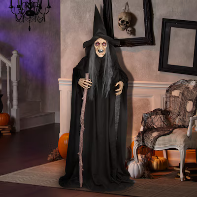 6-ft Talking LED Witch with Cane Animatronic
